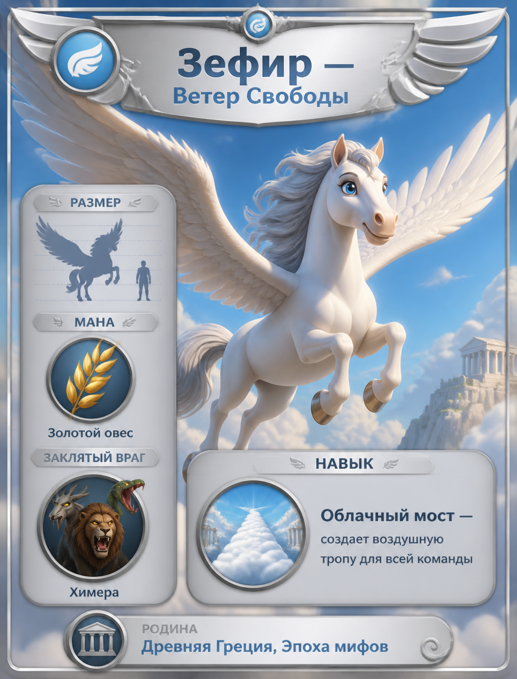 Карточка персонажа детской MOBA-игры, стиль Pixar. Белокр...