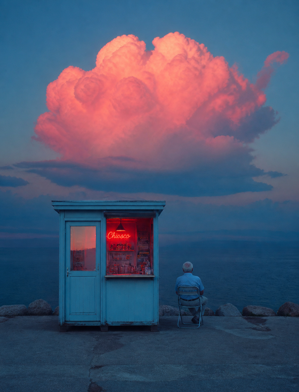 Vertical surreal minimalist landscape photography, blue h...