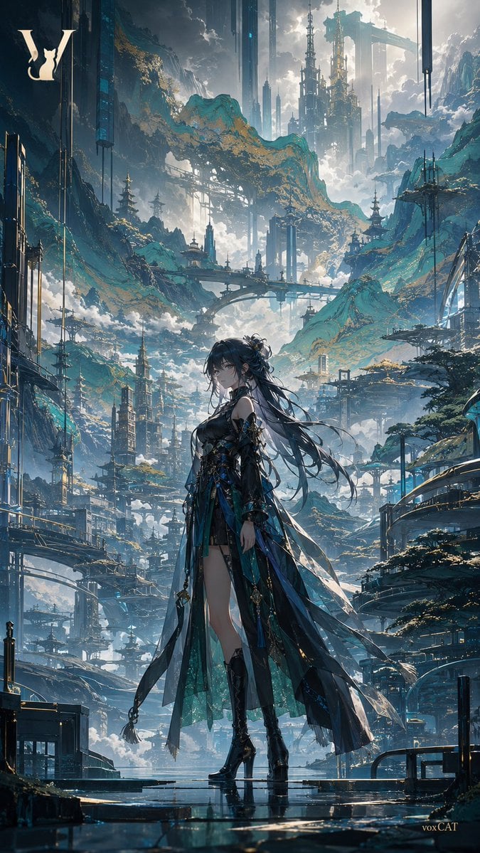 [Subject Character]，整体呈现未来都市幻想 × 超现实景观 × 高级时尚主视觉的风格基调，融合《...