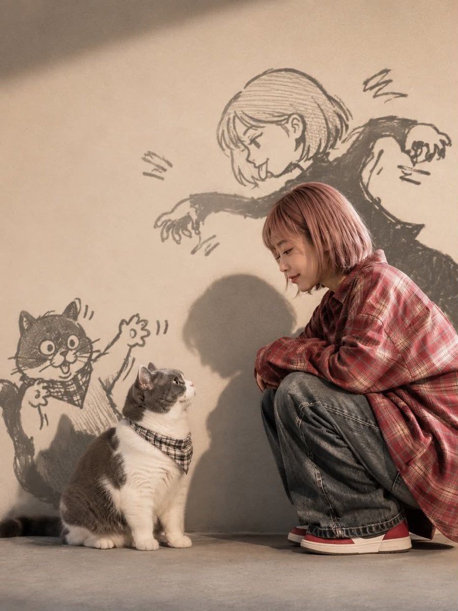 A warm, cinematic lifestyle portrait of a young woman and...