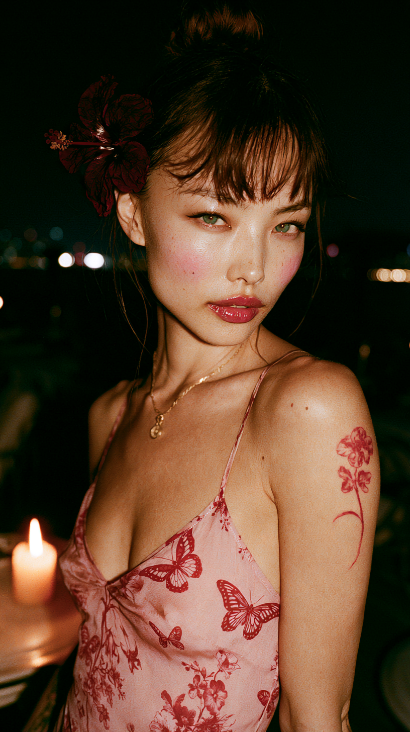Vertical atmospheric night realistic portrait, gorgeous E...