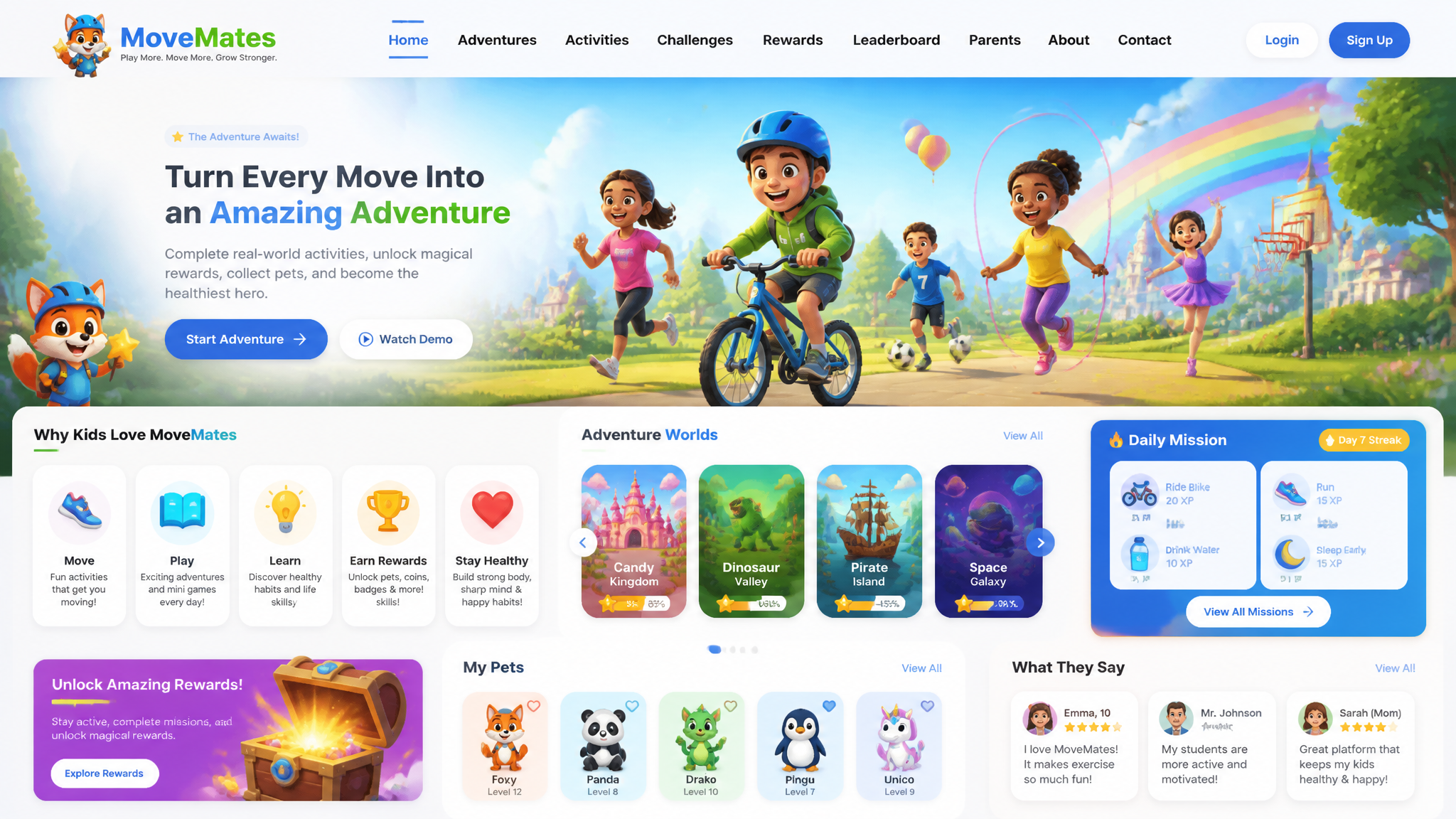 Prompt: Design a Premium Gamified Kids Fitness WebsitePro...