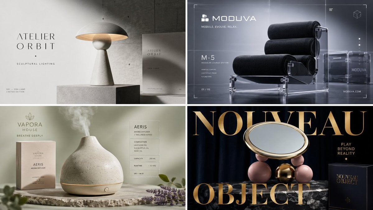 2x2 grid, 16:9, do this for 4 avant garde home brand:: pr...