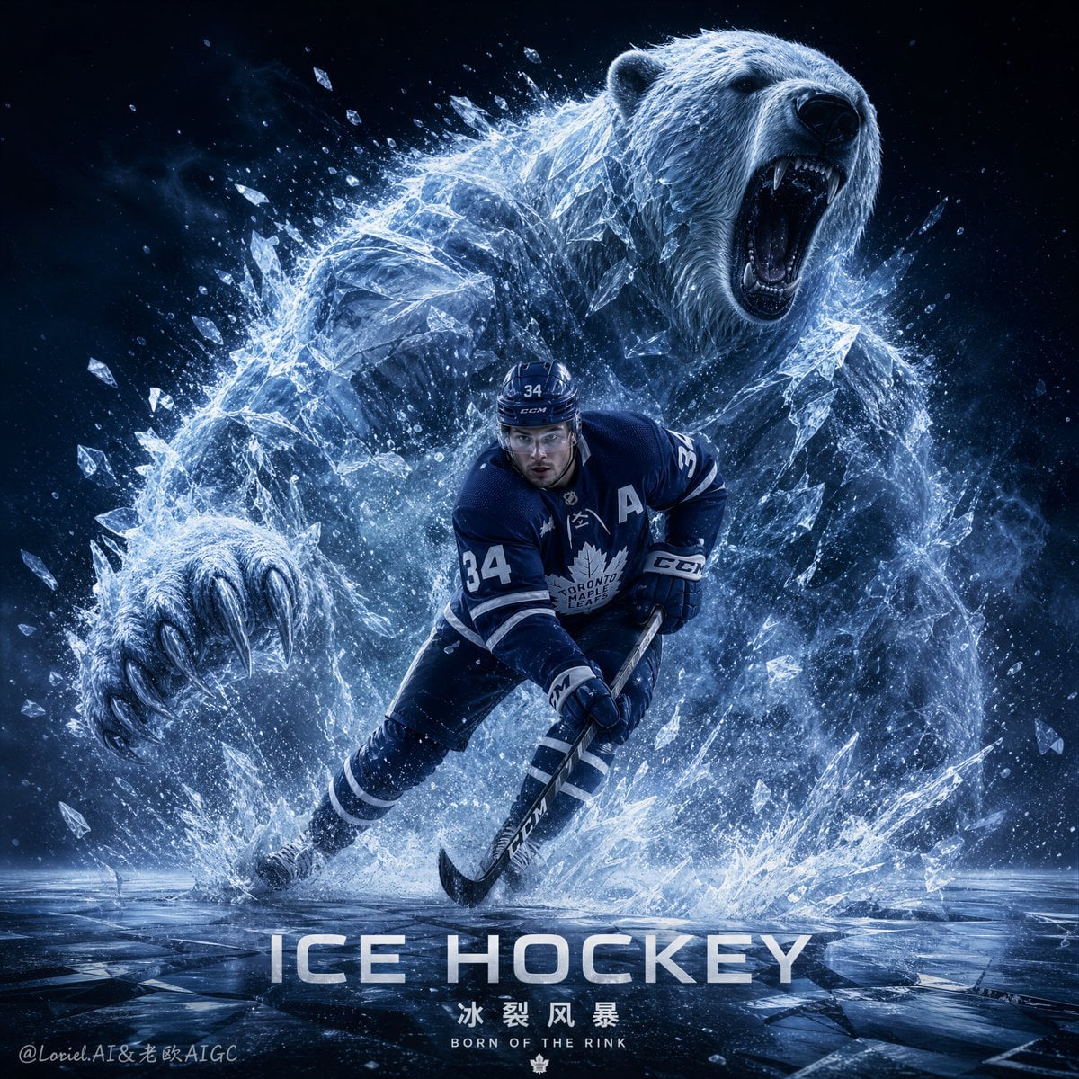 Create an ultra-premium sports poster for ice hockey, rei...