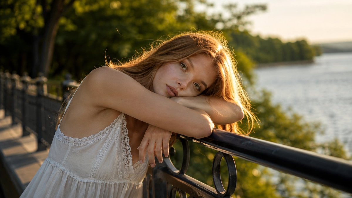Ultra realistic intimate outdoor portrait of a young woma...