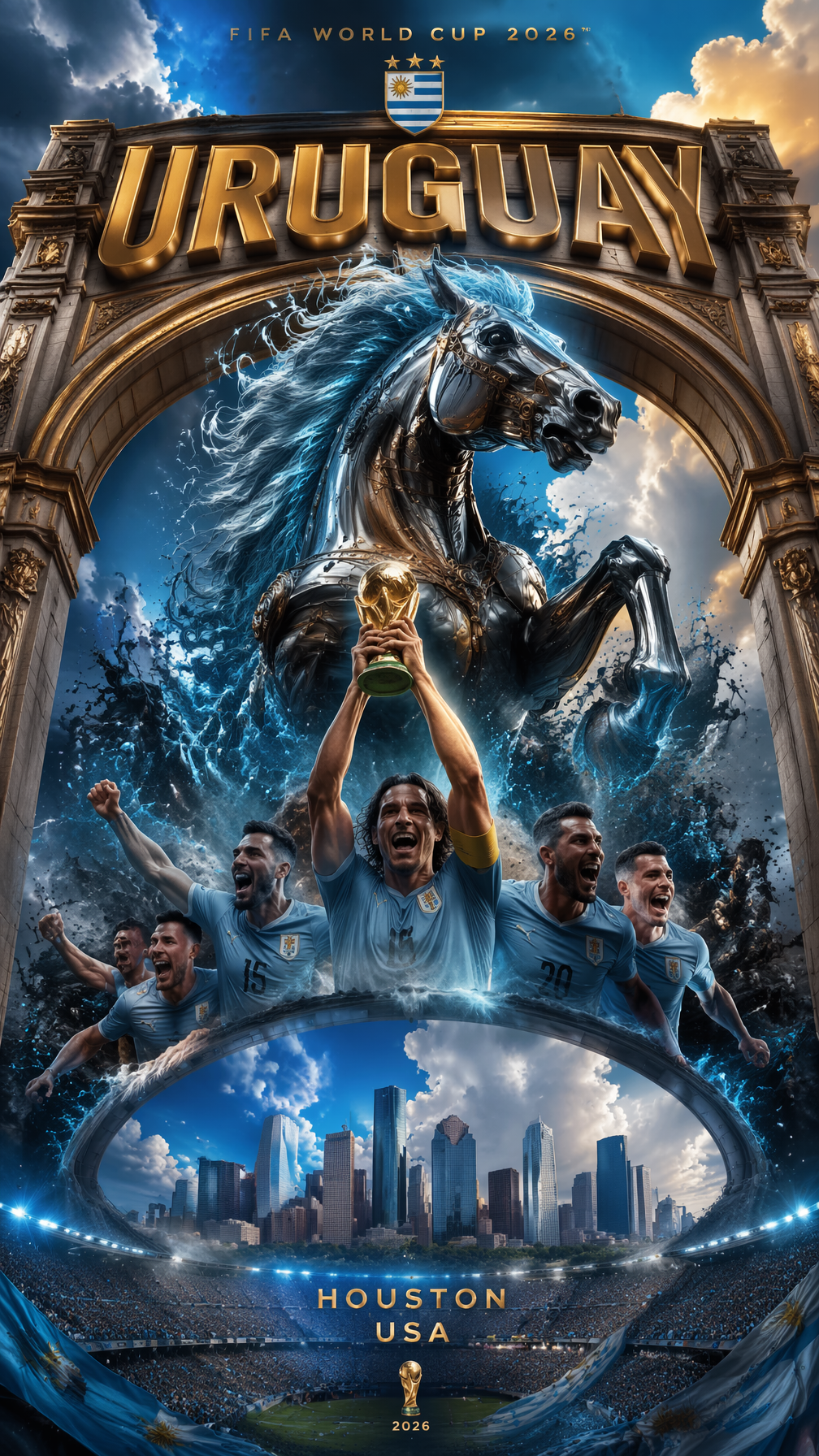 An epic cinematic poster for the 2026 World Cup. Foregrou...