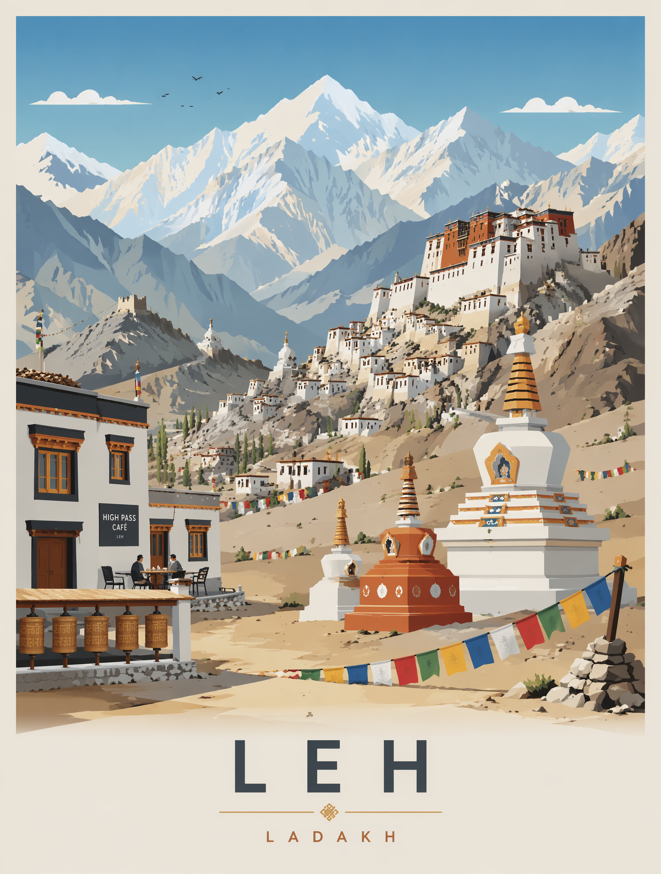 Create a premium editorial travel poster illustration of ...