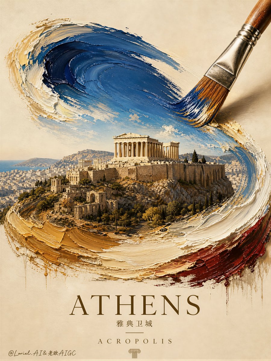 Create an ultra-premium heritage art poster for Athens, c...