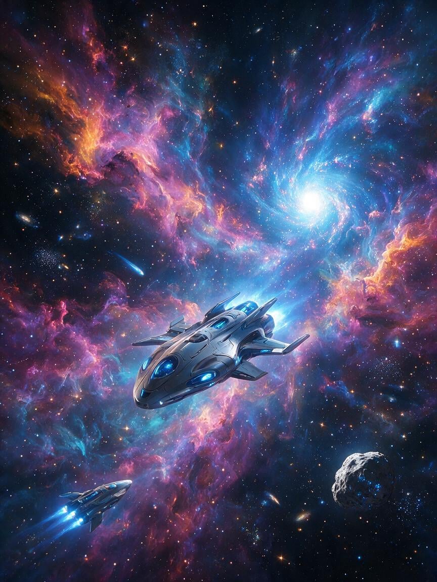 Generate an aesthetic futuristic view of space, cinematic...