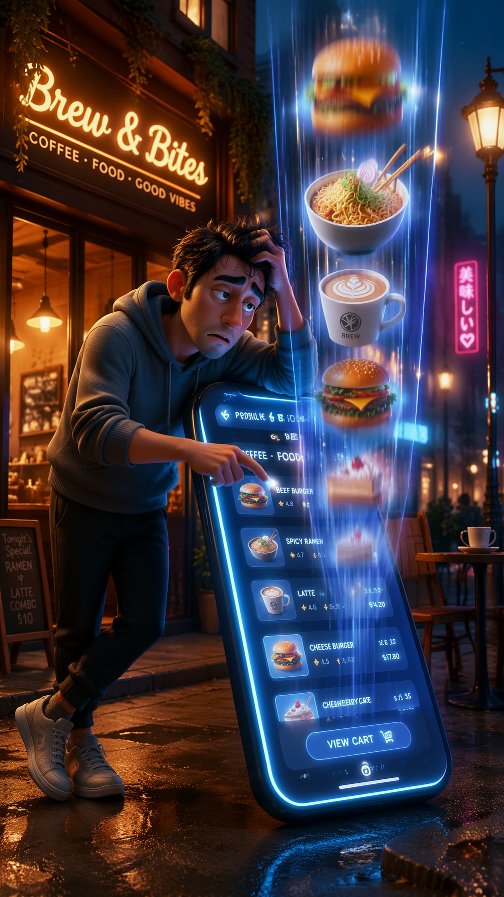 Modern 3D digital illustration. A visibly confused and ex...