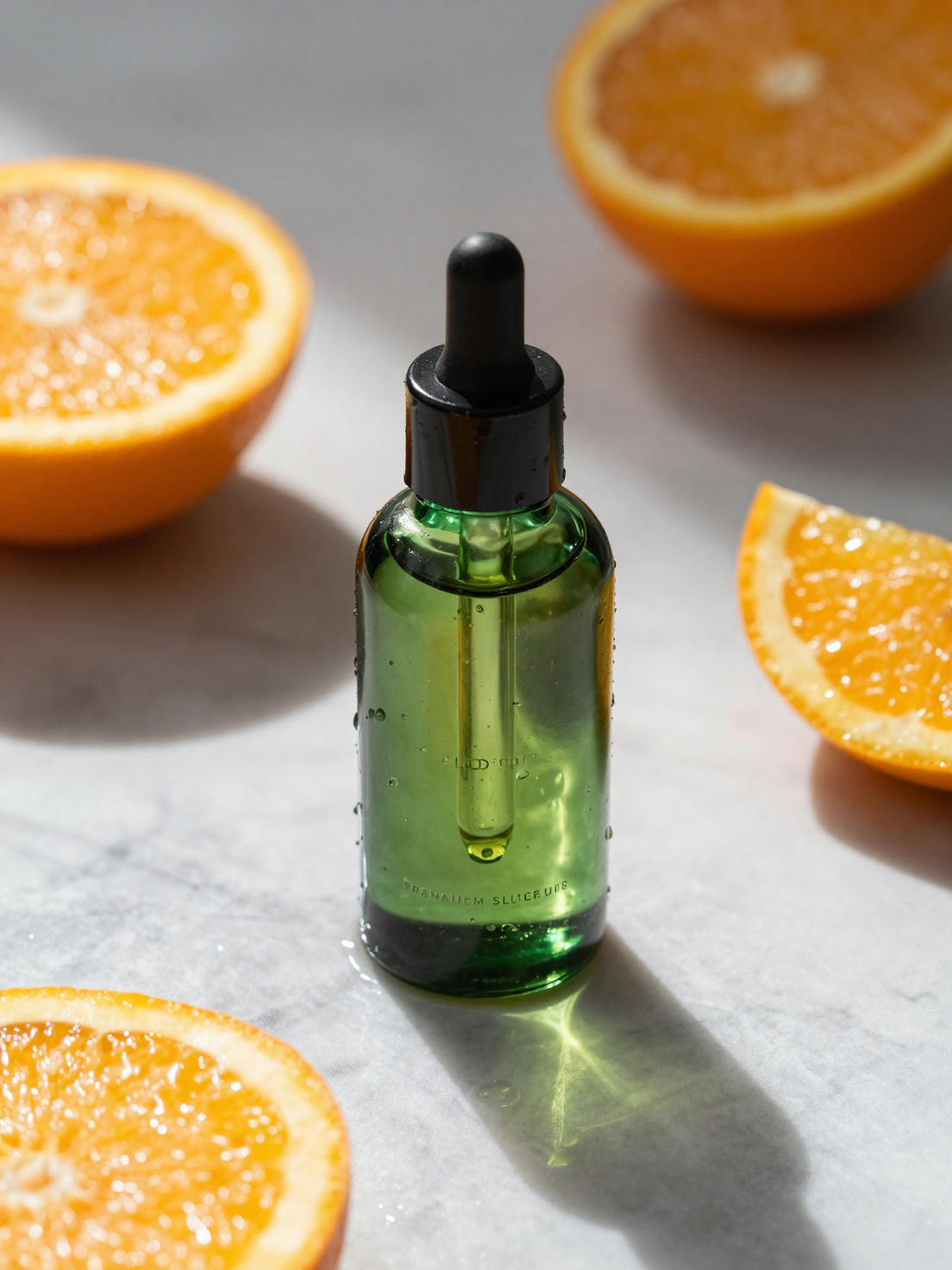 Ultra-realistic premium skincare serum bottle (dark green...