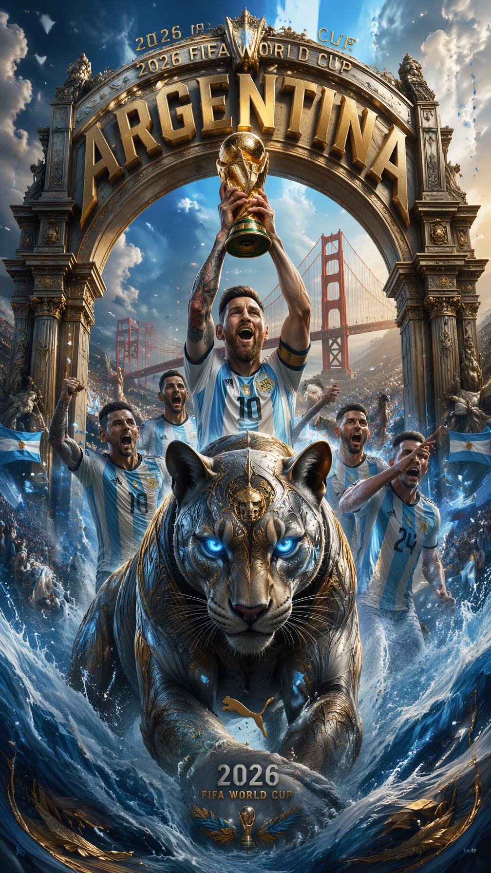 An epic cinematic poster for the 2026 World Cup. Foregrou...