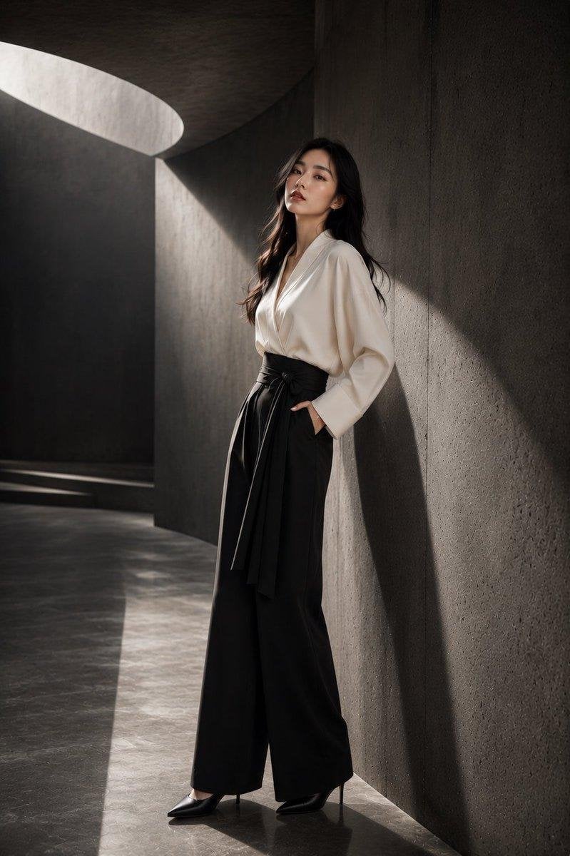 A stunning young Japanese woman in a high-end fashion stu...