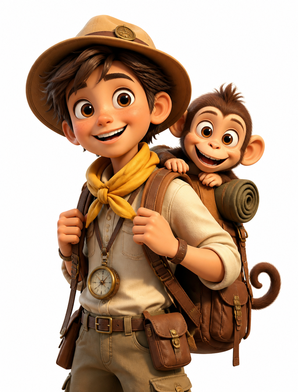 A vibrant 3D stylized character design of a cheerful youn...