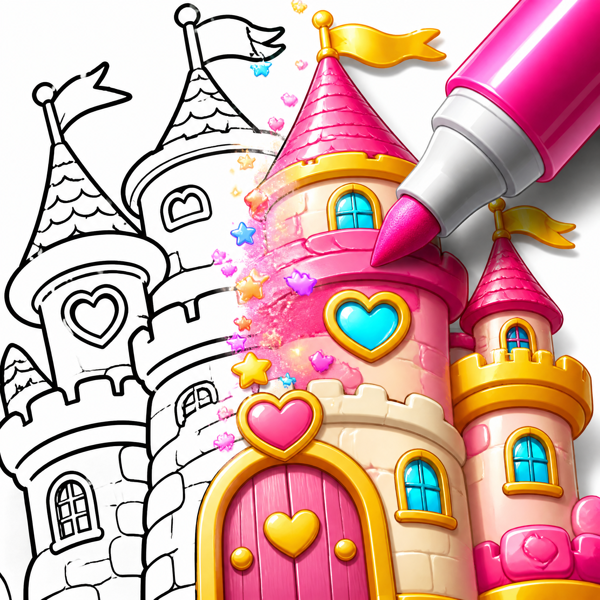 Create a premium mobile game app icon for a kids coloring...